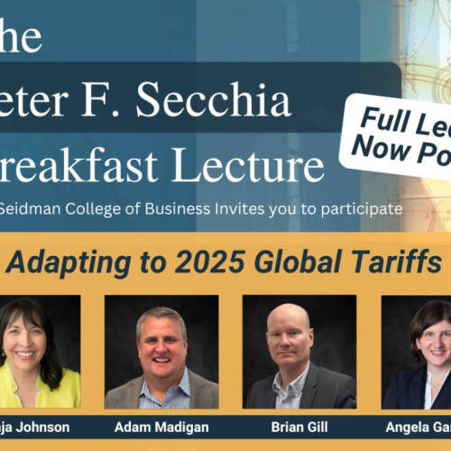 Adapting to 2025 Global Tariffs Flyer with "Full Lecture Now Posted"